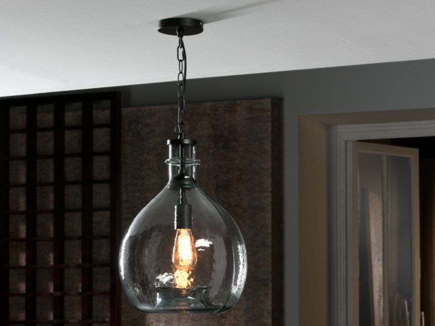 Sospensione in vetro con lampadina a vista